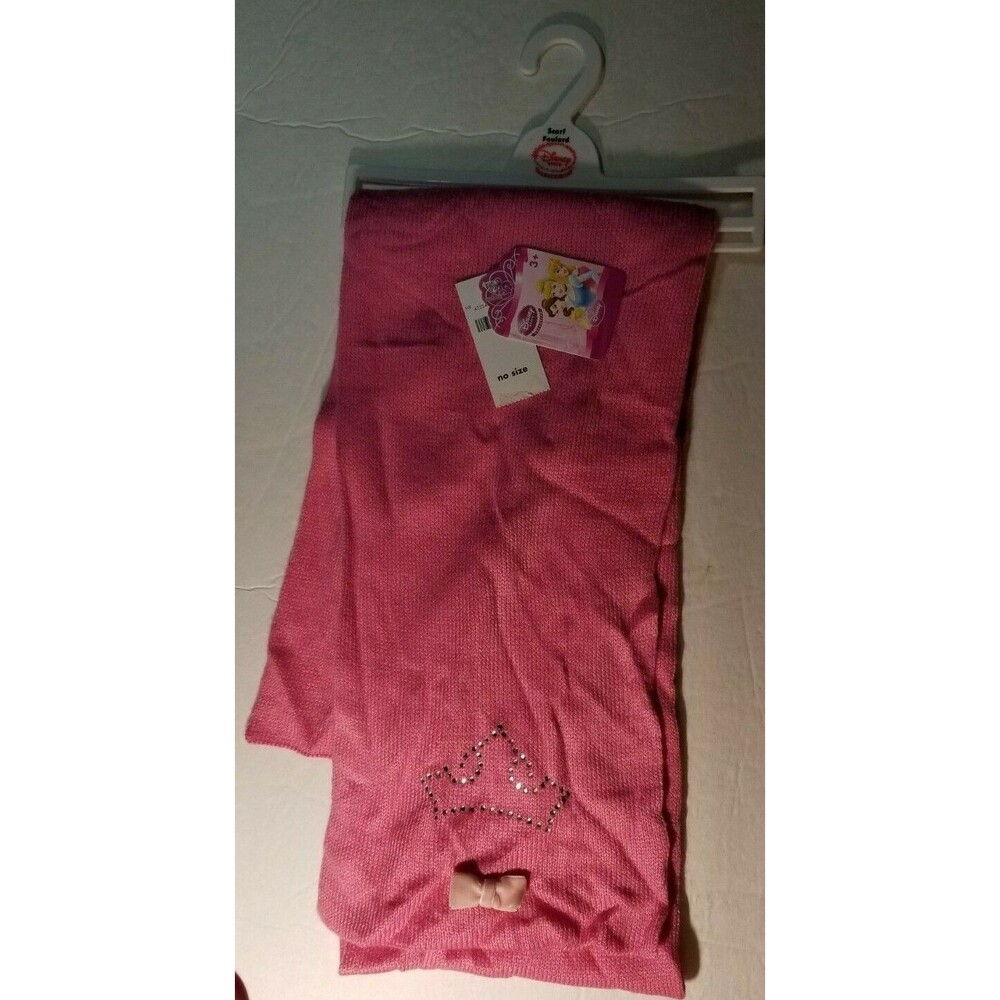 Disney Princess Scarf Pink with Bow & Rhinestone Crown Design 58" New With Tags